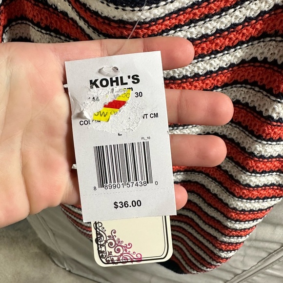 NWT‎ It’s Our Time Striped Womens Large Sweater Tank Top Orange/Navy Crochet - Picture 4 of 5